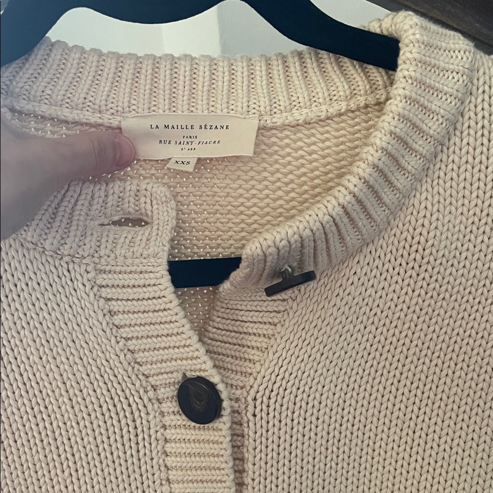 Sezane Cream Button-Front Cropped Cardigan - Picture 3 of 4